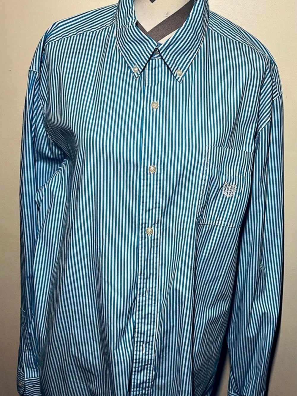 Chaps Men's Striped Button Down Shirt in Blue & White